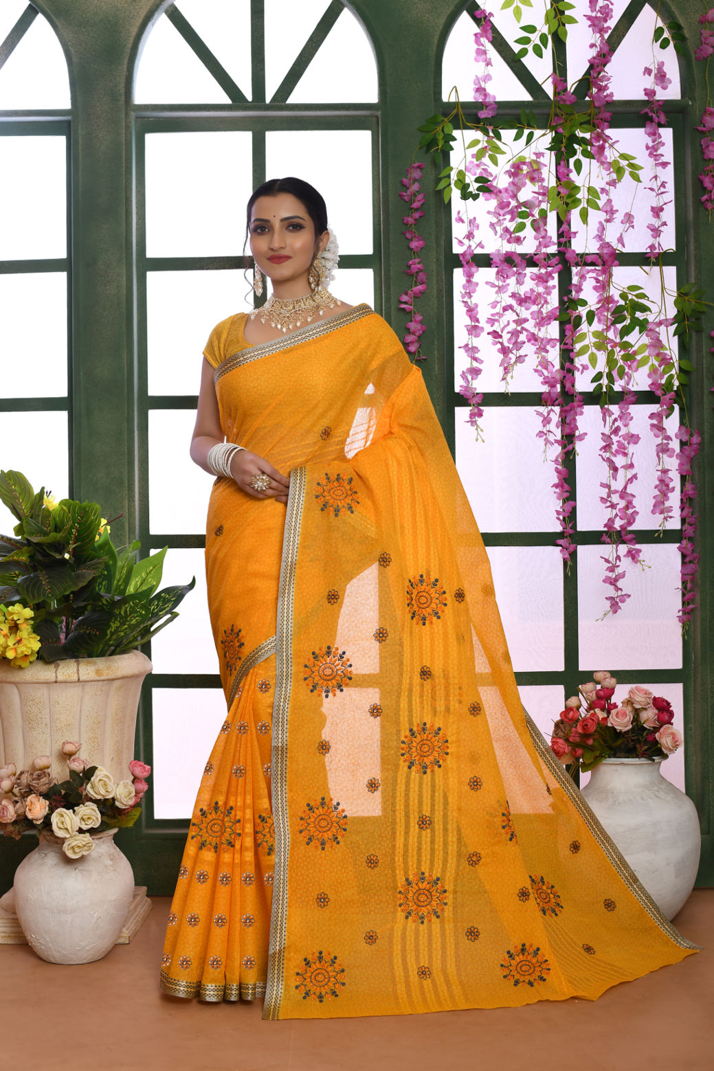 Cotton Embroidery Saree