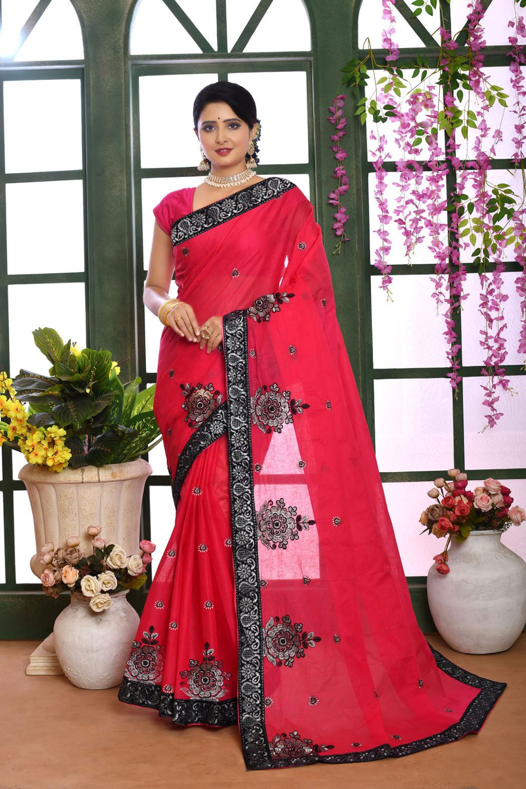 Cotton Embroidery Saree