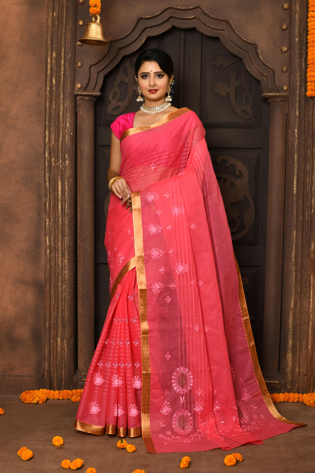 Cotton Embroidery Saree