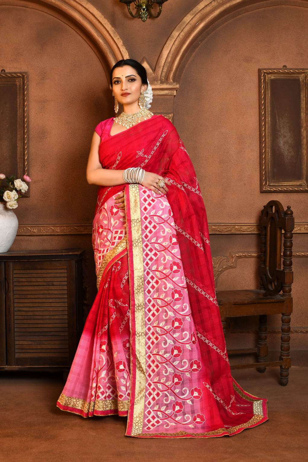 Cotton Embroidery Saree