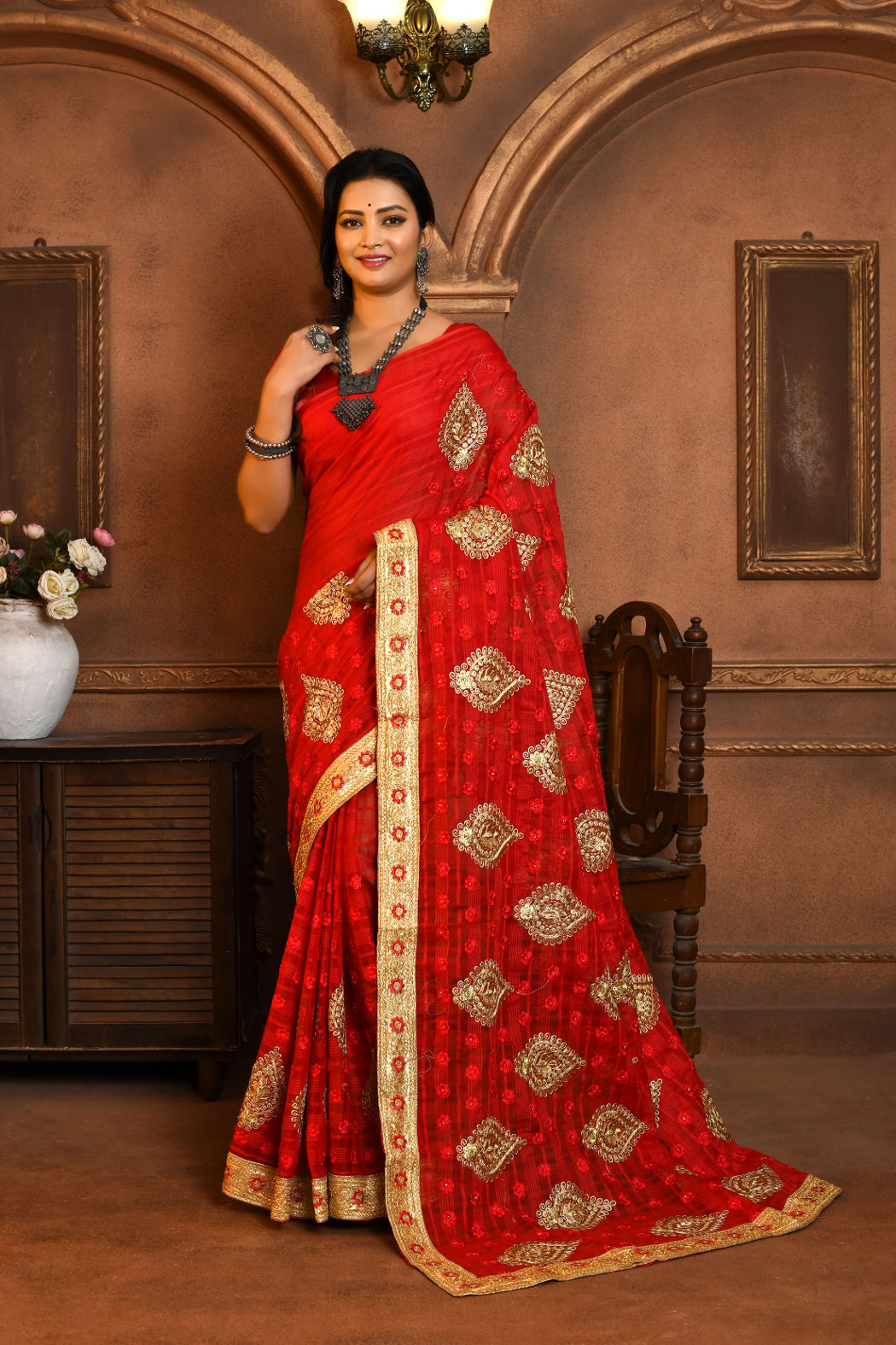 Cotton Embroidery Saree