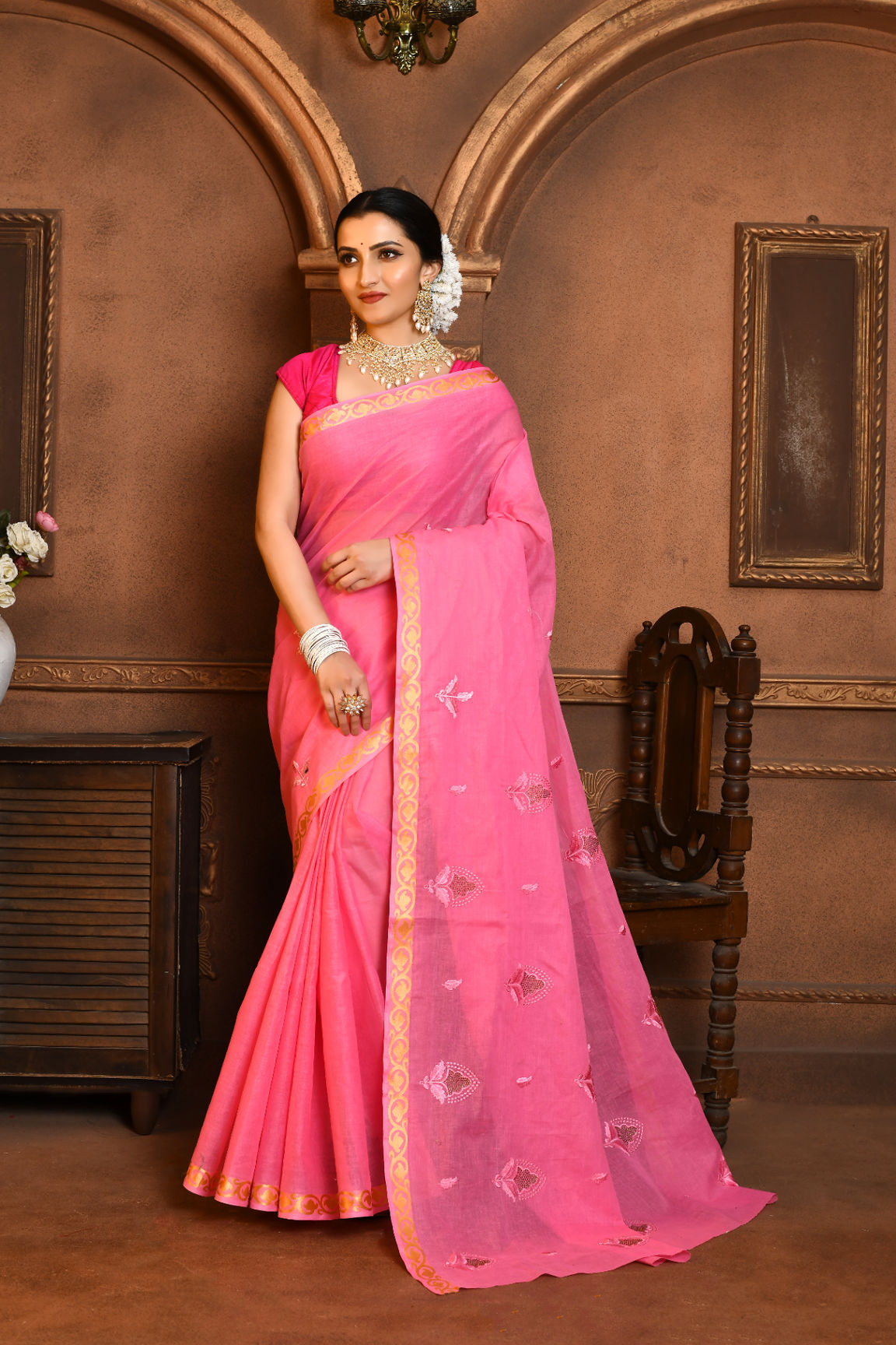 Cotton Embroidery Saree