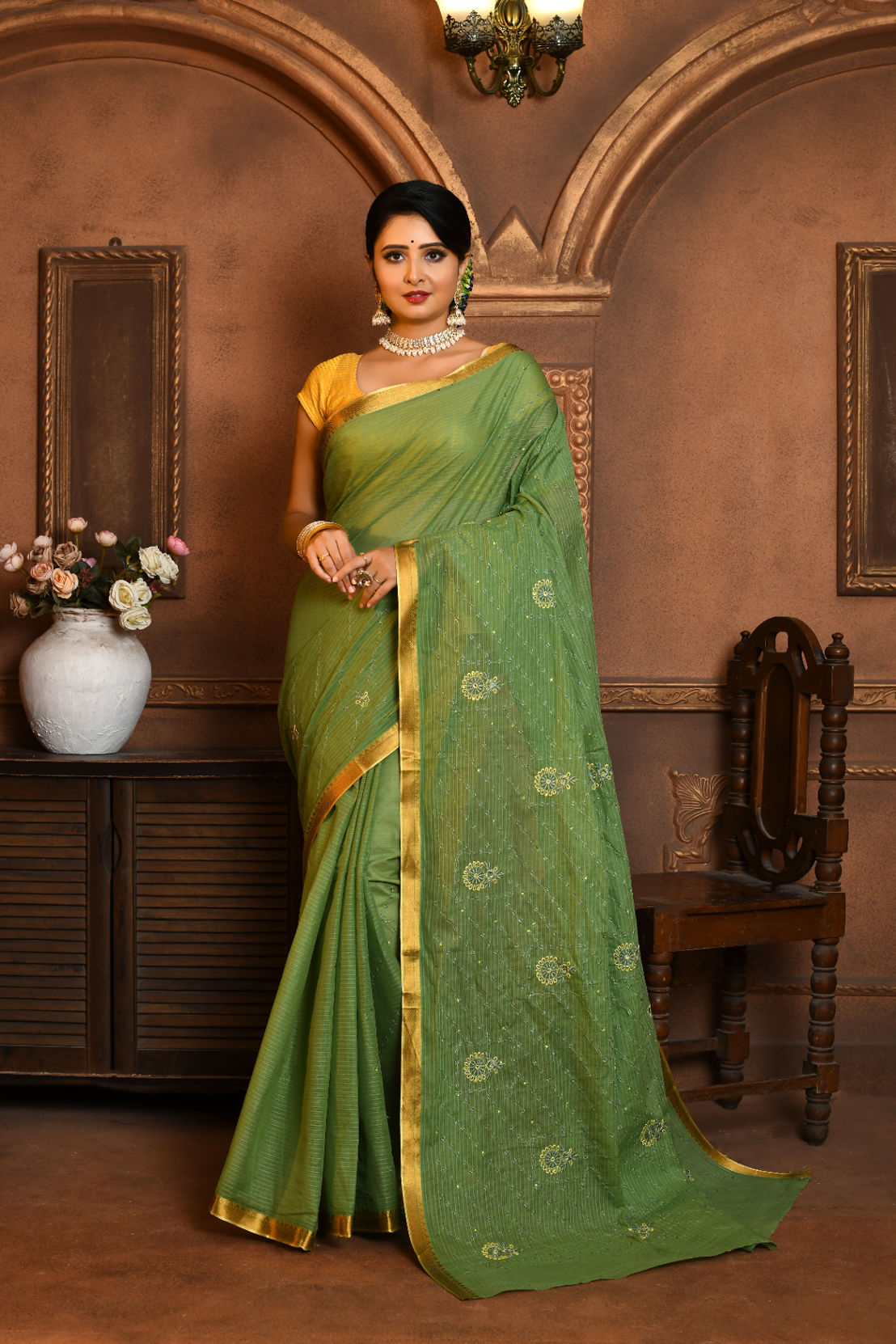 Cotton Embroidery Saree