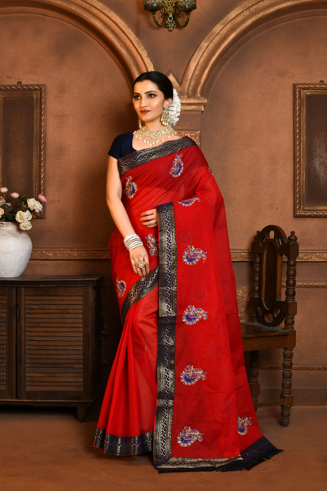 Cotton Embroidery Saree