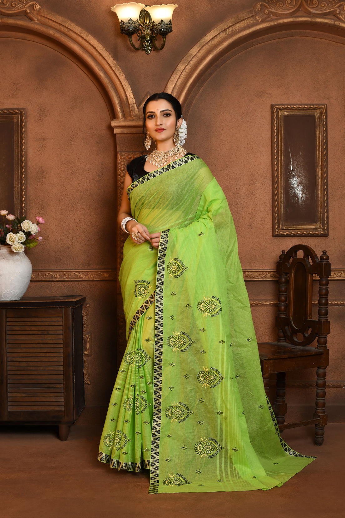 Cotton Embroidery Saree