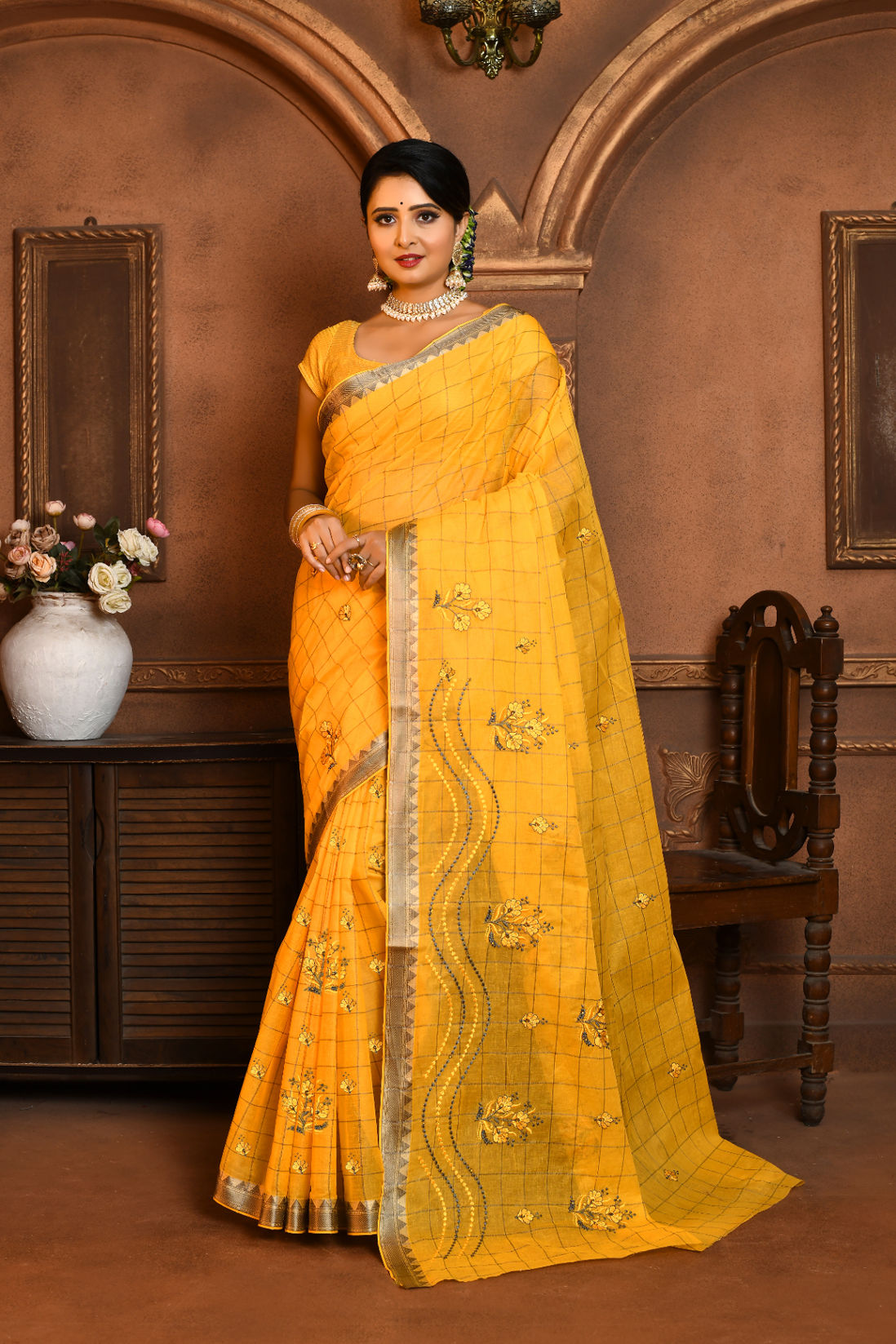 Cotton Embroidery Saree