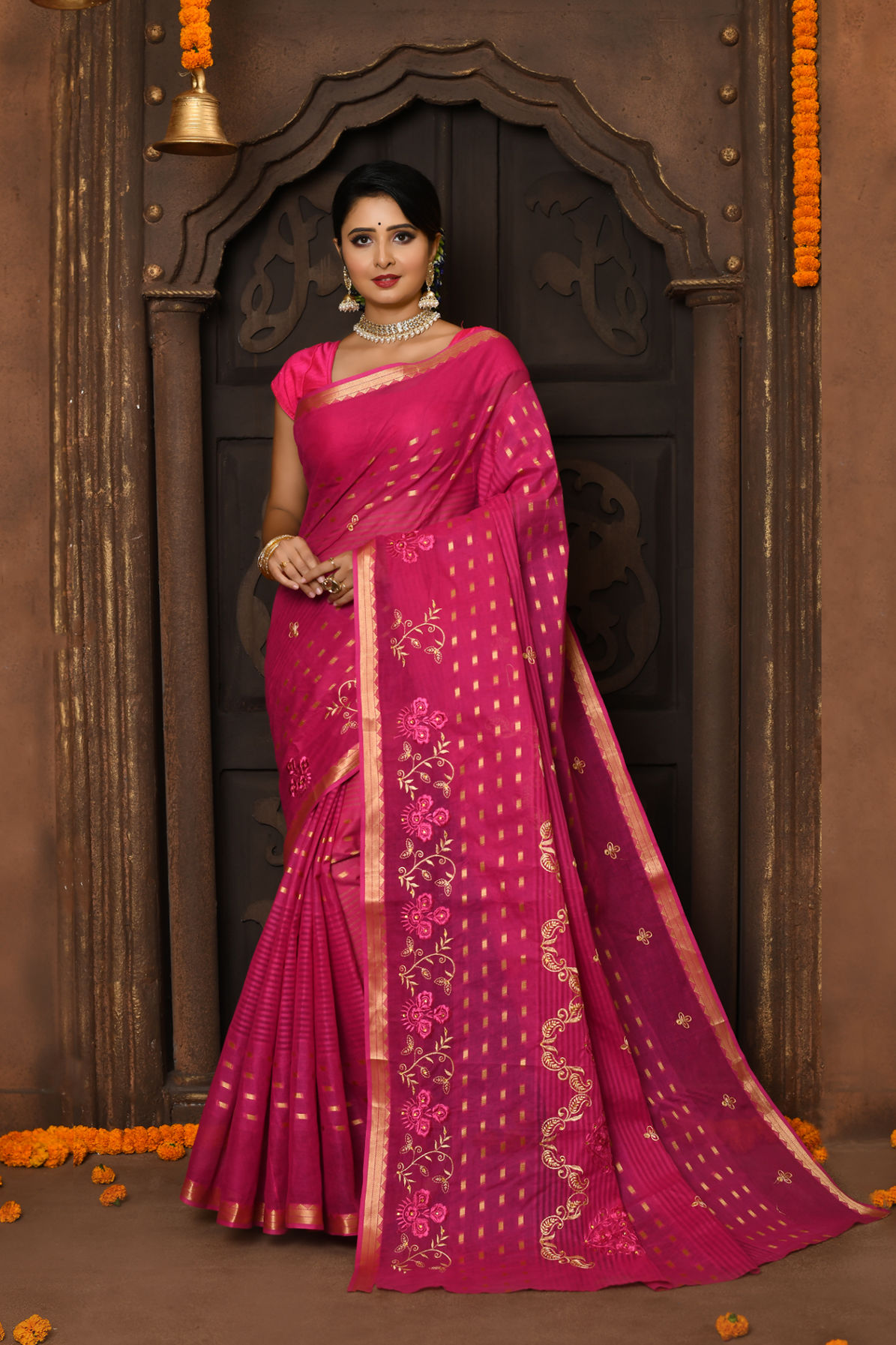 Cotton Embroidery Saree